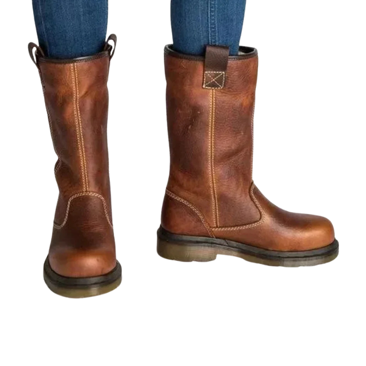 Gevoerde laarzen met ronde neus en gestructureerde vorm