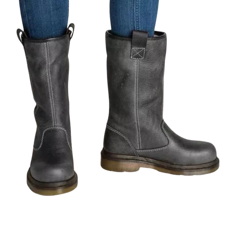 Gevoerde laarzen met ronde neus en gestructureerde vorm