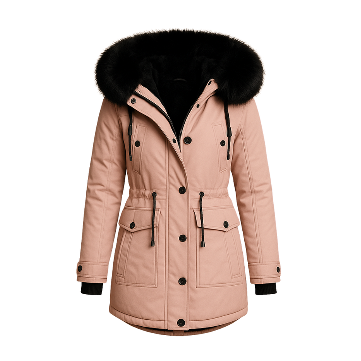Dames lange winterjas met capuchon en kraag voor koude dagen