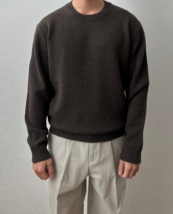 Gebreide herentrui met ronde hals en geribde boorden