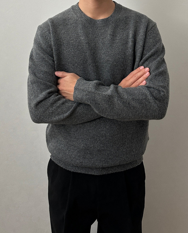 Gebreide herentrui met ronde hals en geribde boorden