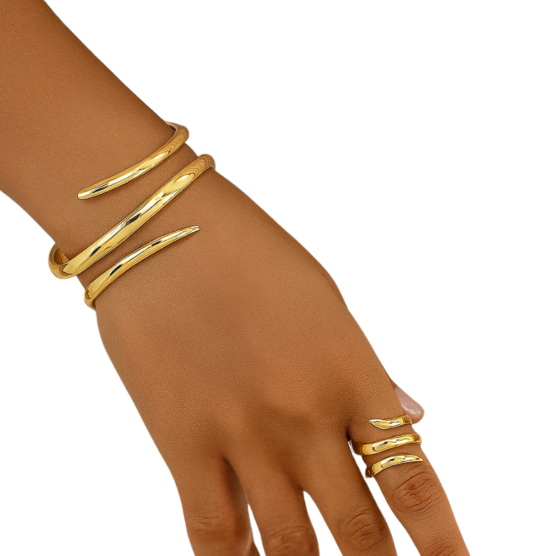 Armbandenset met ring en gepolijst gebogen ontwerp