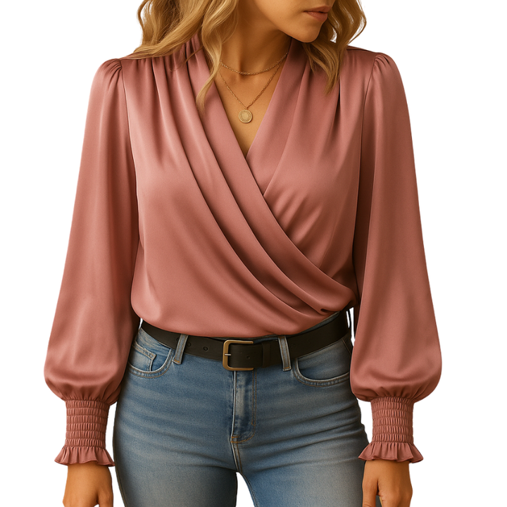 Dames overslagblouse met V-hals en lange mouwen voor dagelijks gebruik