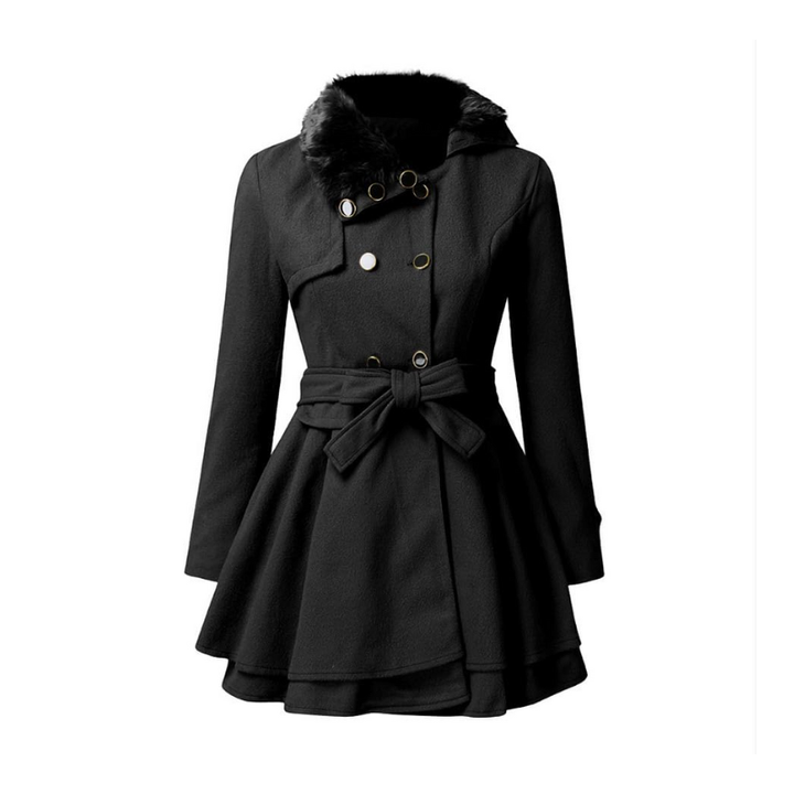 Lange dames winterjas met kraag en knoopsluiting