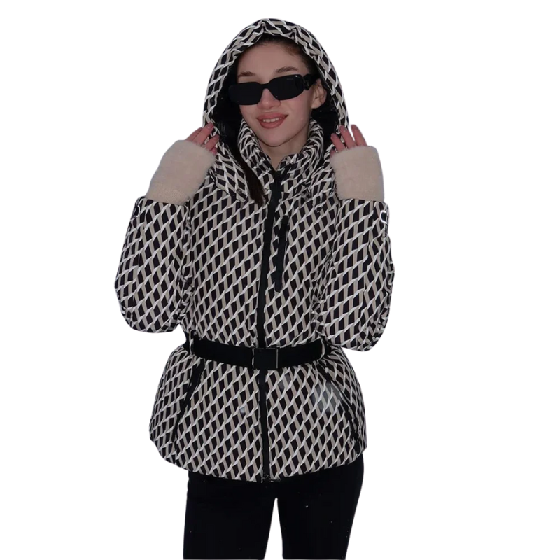 Winterpufferjas met capuchon en tailleceintuur