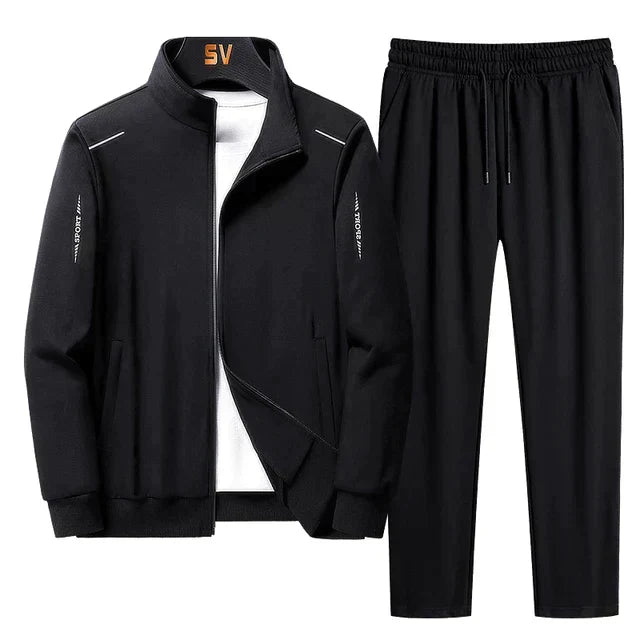 Heren zwarte trainingspakset met rits, jack joggingbroek en sportkleding