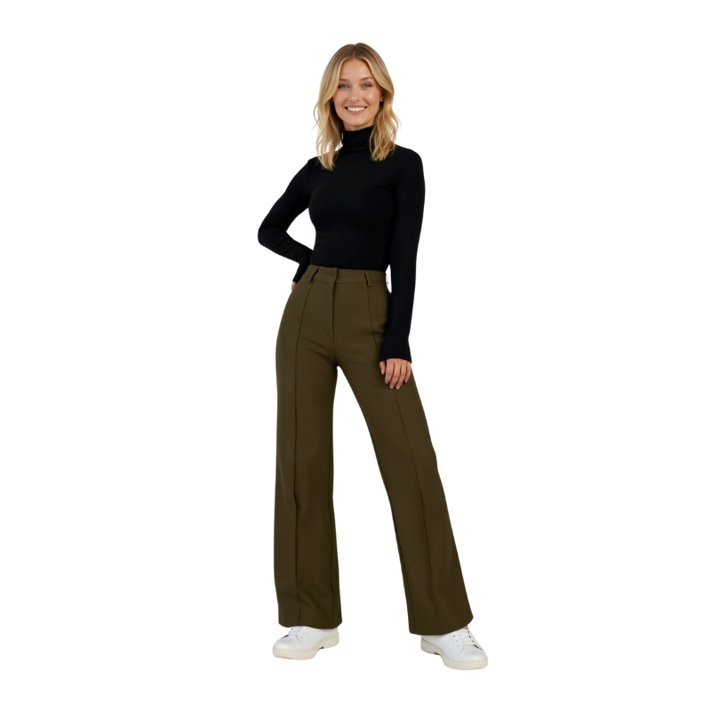 Damesbroek met wijde pijpen en hoge taille