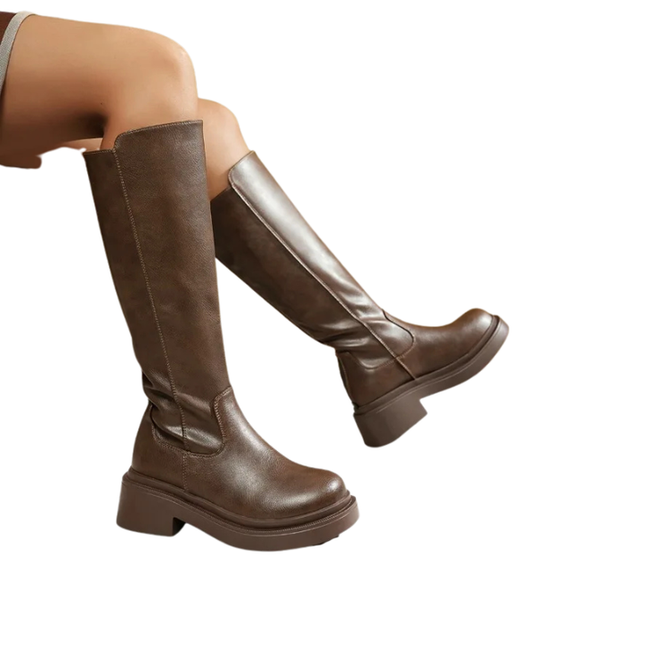 Dames kniehoge laarzen met hak ontworpen voor seizoensgebruik