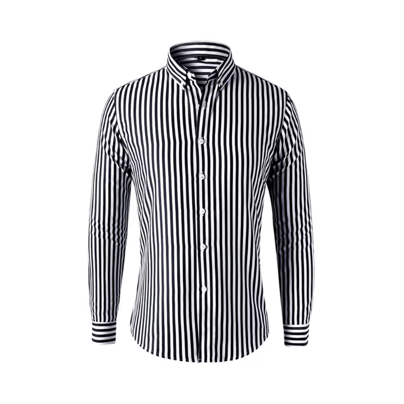 Heren overhemd met lange mouwen en strepen voor dagelijks en zakelijk gebruik in de herfst