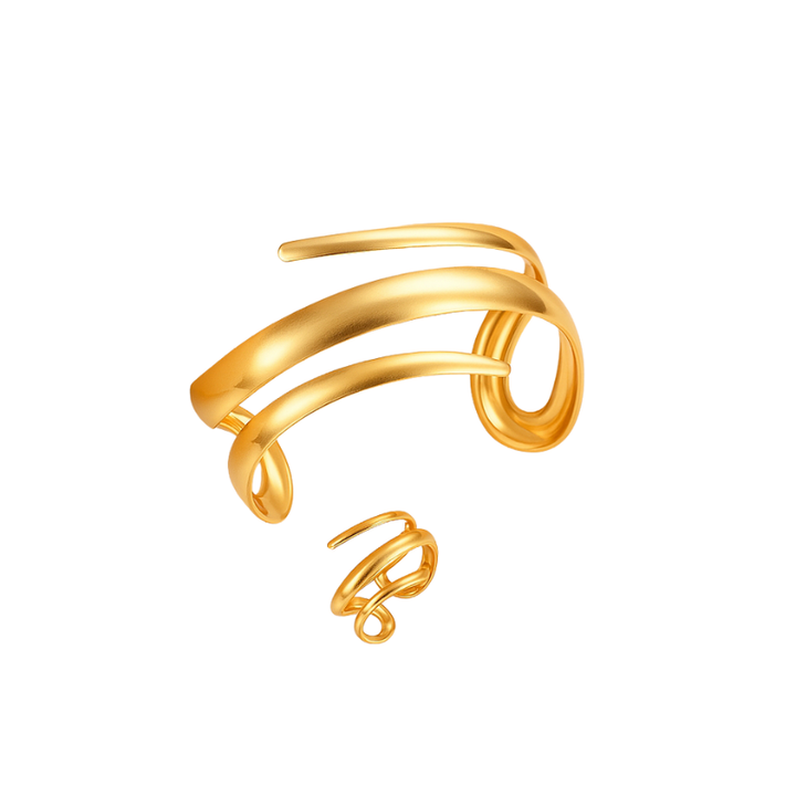 Armbandenset met ring en gepolijst gebogen ontwerp