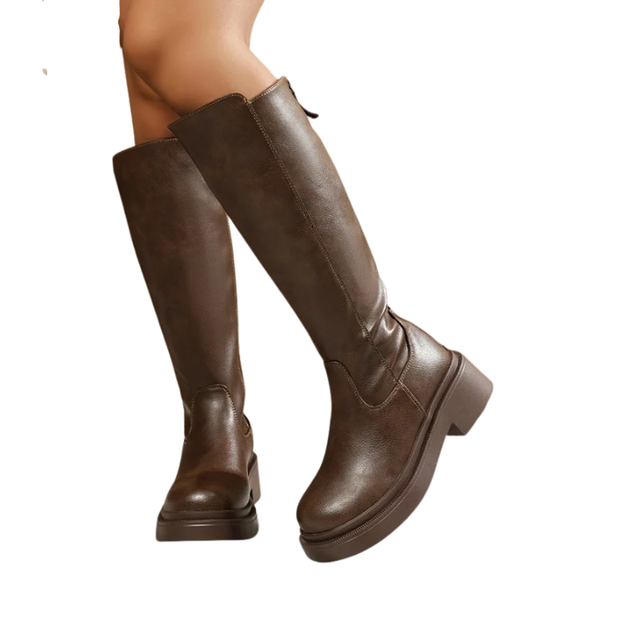 Dames kniehoge laarzen met hak ontworpen voor seizoensgebruik