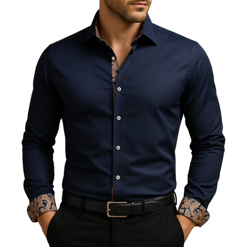 Heren overhemd met lange mouwen en contrasterende details voor formeel en dagelijks gebruik