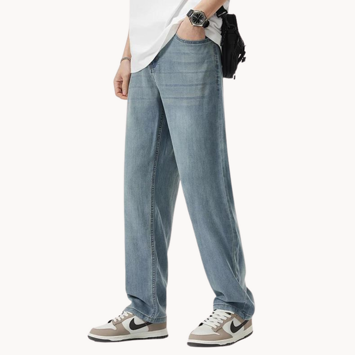 Heren rechte denim broek klassieke stijl voor zomerkleding