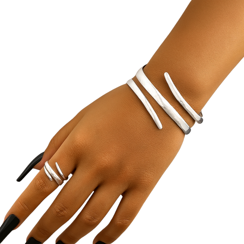 Armbandenset met ring en gepolijst gebogen ontwerp