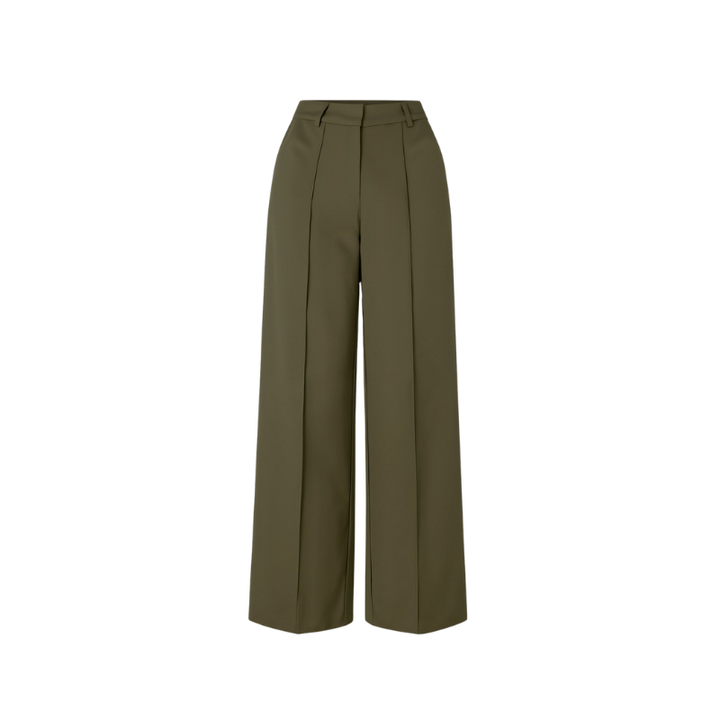 Damesbroek met wijde pijpen en hoge taille