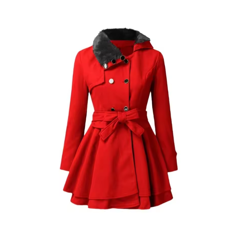 Lange dames winterjas met kraag en knoopsluiting