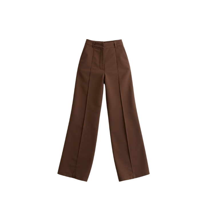 Damesbroek met wijde pijpen en hoge taille