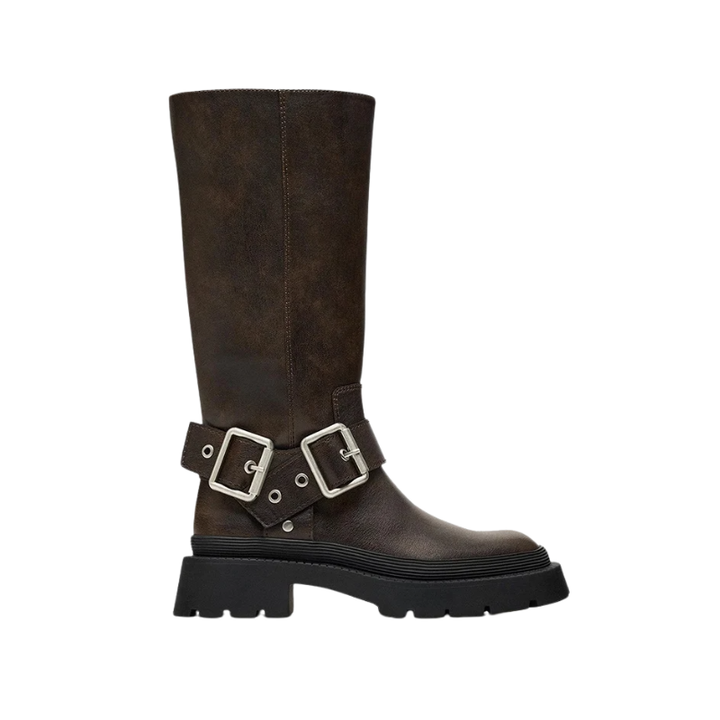 Dames kniehoge laarzen met gesp voor herfst en winter