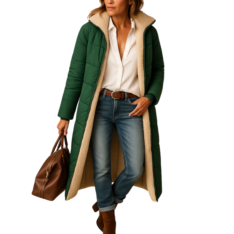 Dames lange winterjas met gevoerde binnenkant voor dagelijks gebruik in koud weer