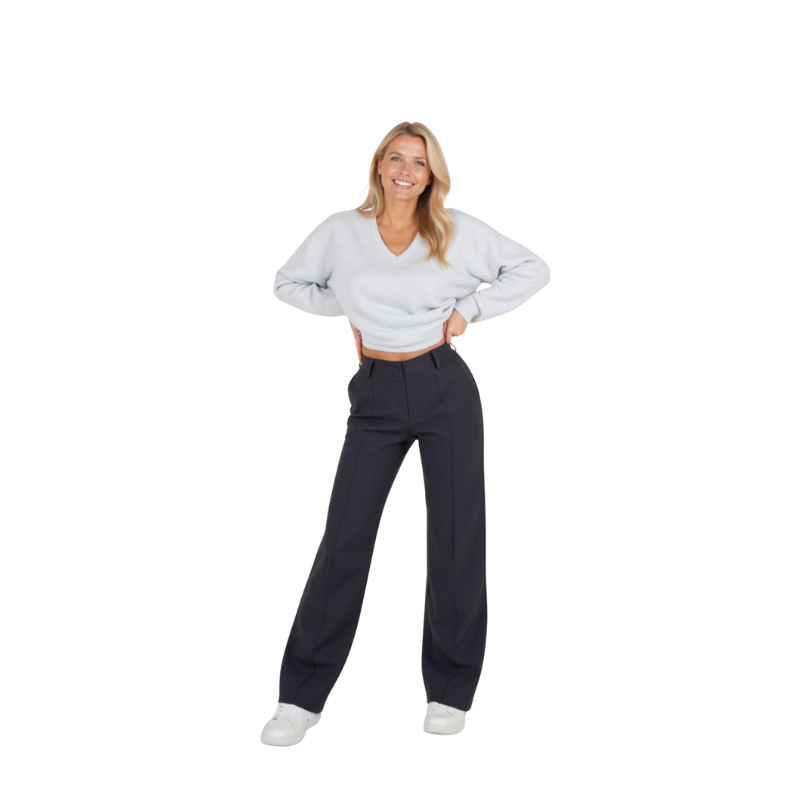 Damesbroek met wijde pijpen en hoge taille