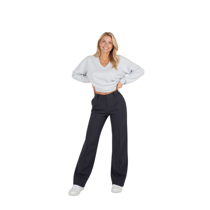 Damesbroek met wijde pijpen en hoge taille