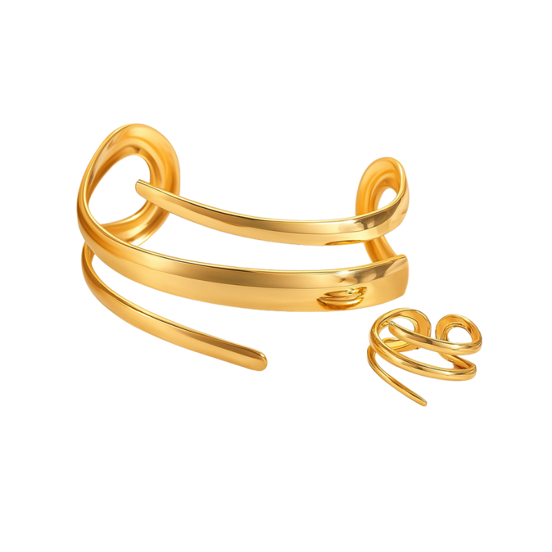 Armbandenset met ring en gepolijst gebogen ontwerp