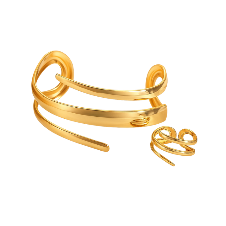 Armbandenset met ring en gepolijst gebogen ontwerp