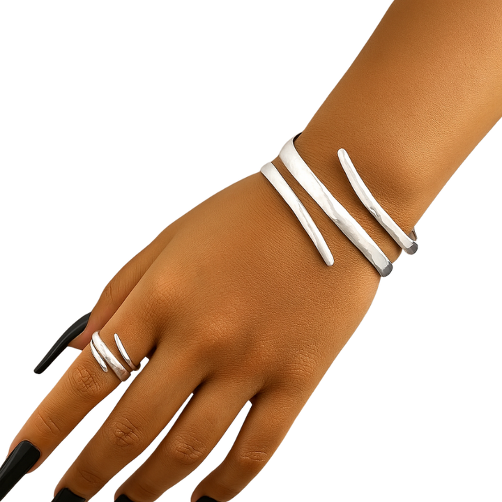 Armbandenset met ring en gepolijst gebogen ontwerp