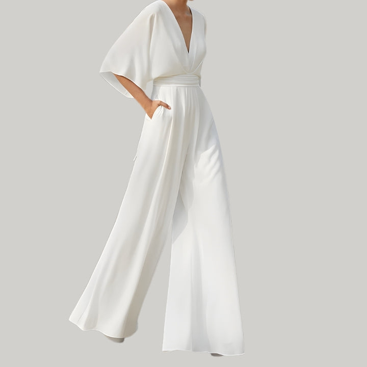 Broekpak met vleermuismouwen en wijde pijpen