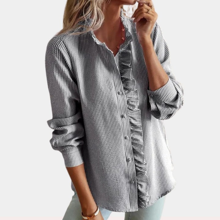 Dames zomerblouse met gestreept patroon en korte mouwen