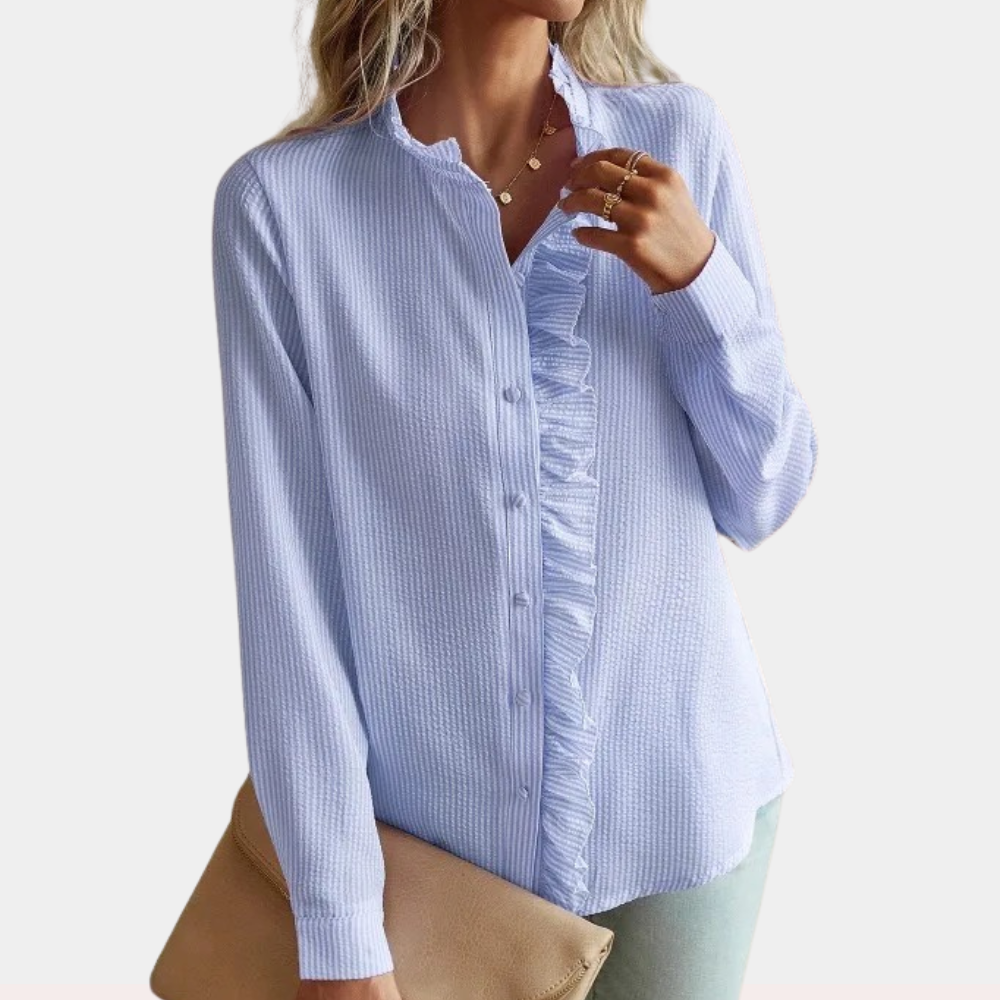 Dames zomerblouse met gestreept patroon en korte mouwen