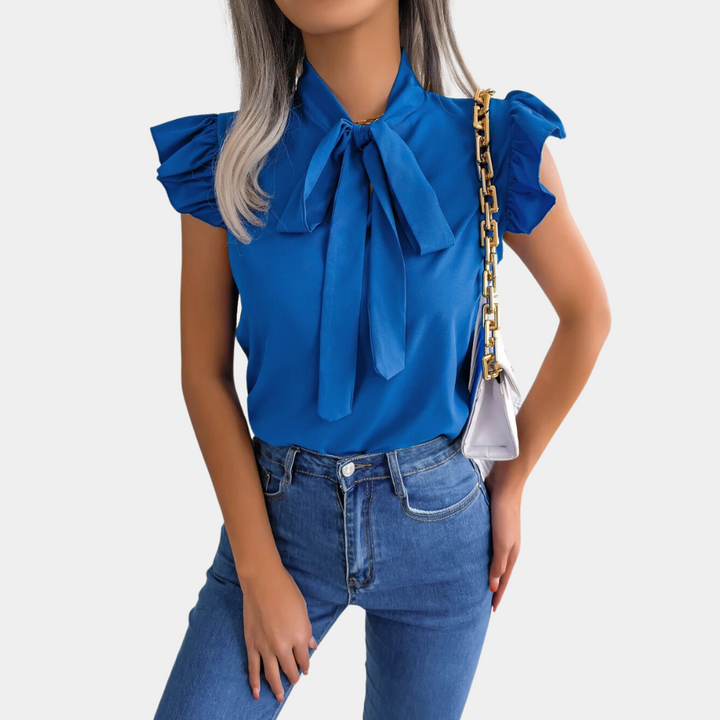 Dames zomerblouse met strikkraag