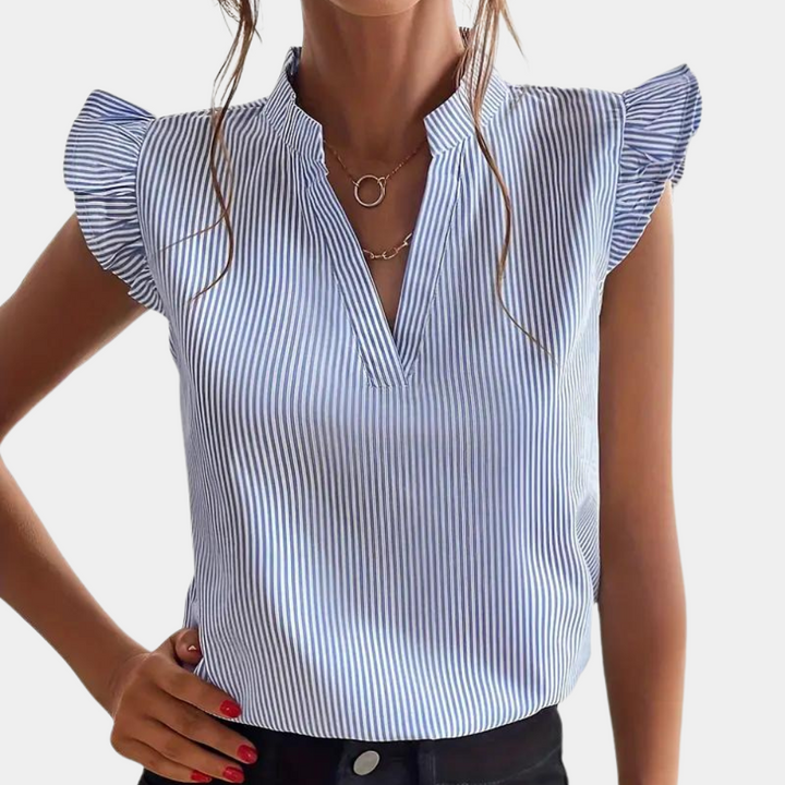 Gestreepte damesblouse met v-hals