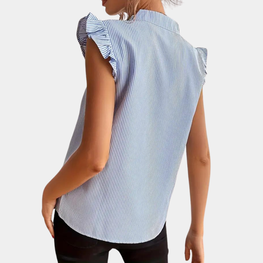 Gestreepte damesblouse met v-hals