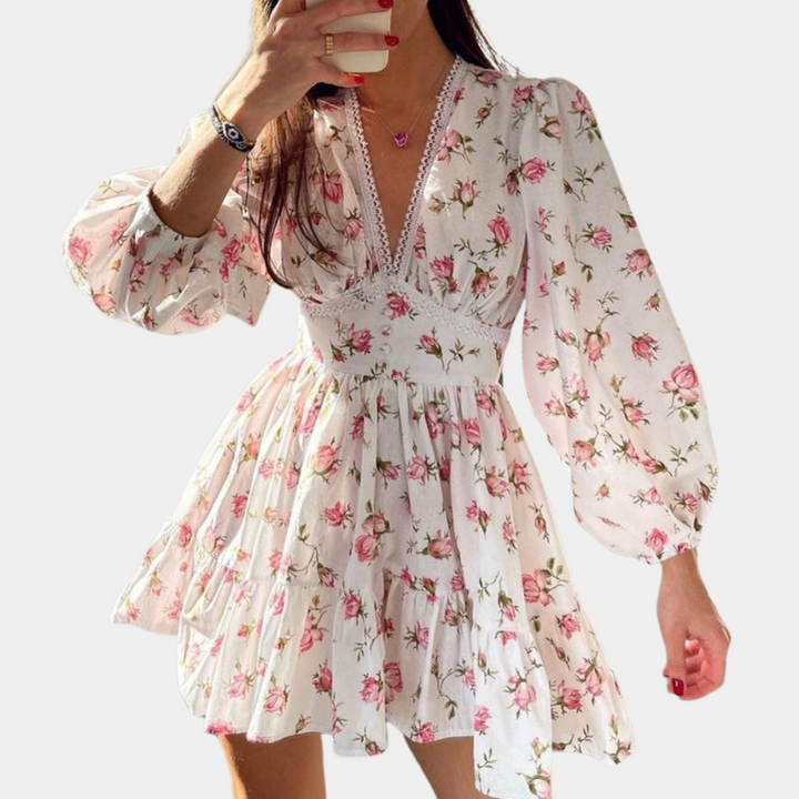 Dames zomerjurk met V-hals en bloemenprint