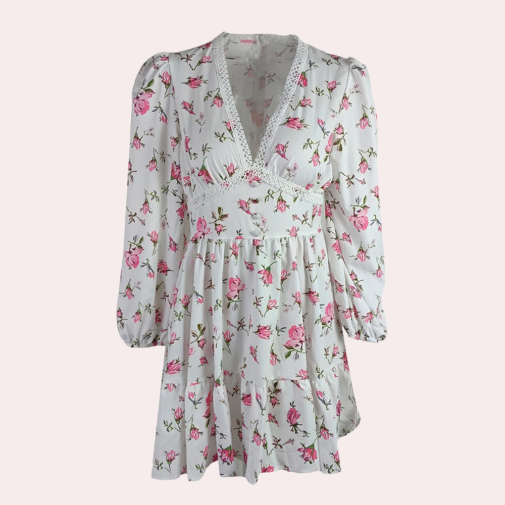 Dames zomerjurk met V-hals en bloemenprint