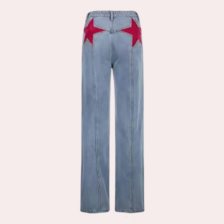 Trendy flared jeans met ster opdruk