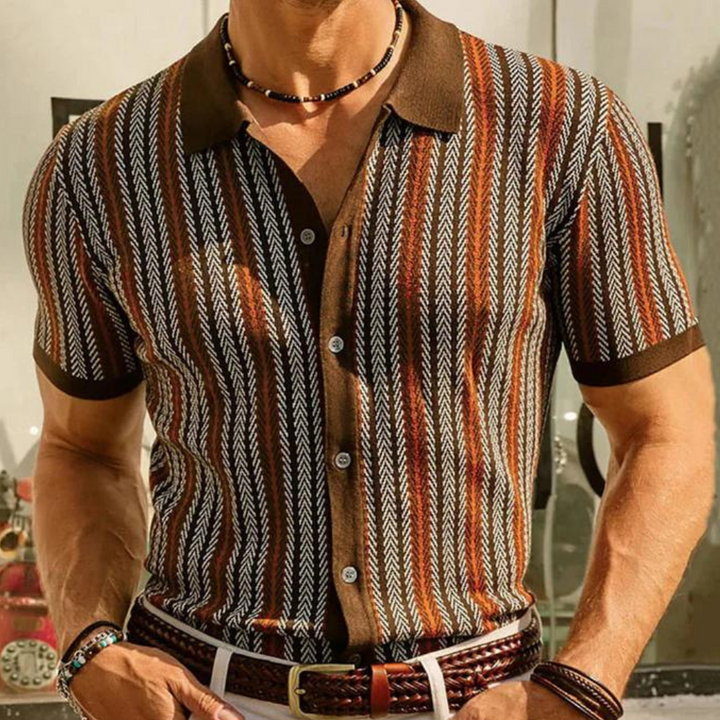 Kaspar - Slim fit gestreept gebreid overhemd