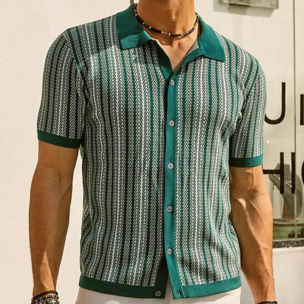 Kaspar - Slim fit gestreept gebreid overhemd