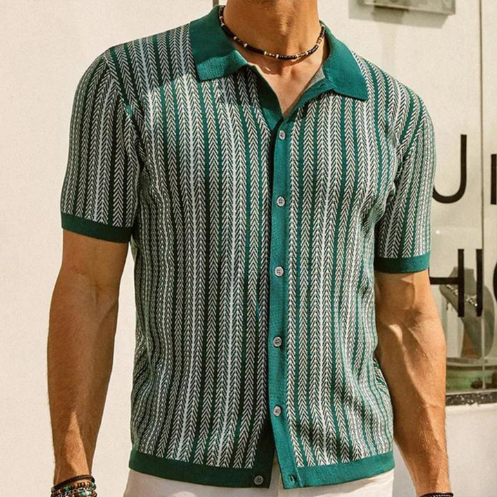 Kaspar - Slim fit gestreept gebreid overhemd
