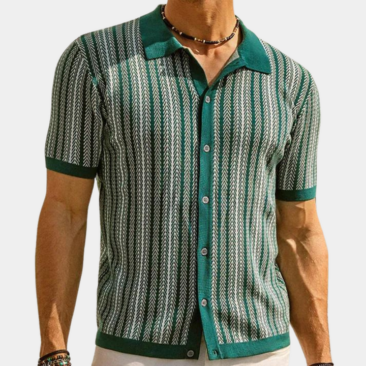 Kaspar - Slim fit gestreept gebreid overhemd