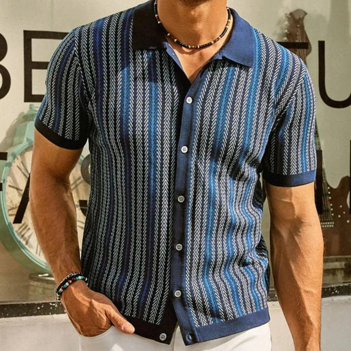 Kaspar - Slim fit gestreept gebreid overhemd