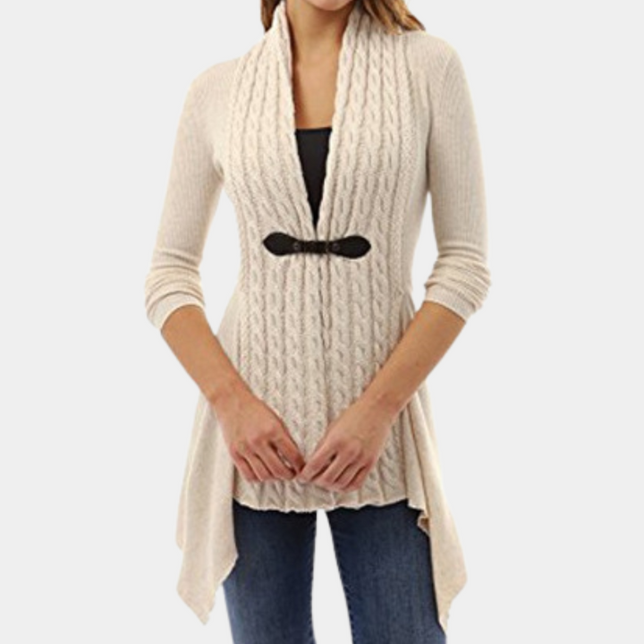 Dames lang vest met kabelpatroon en ruches