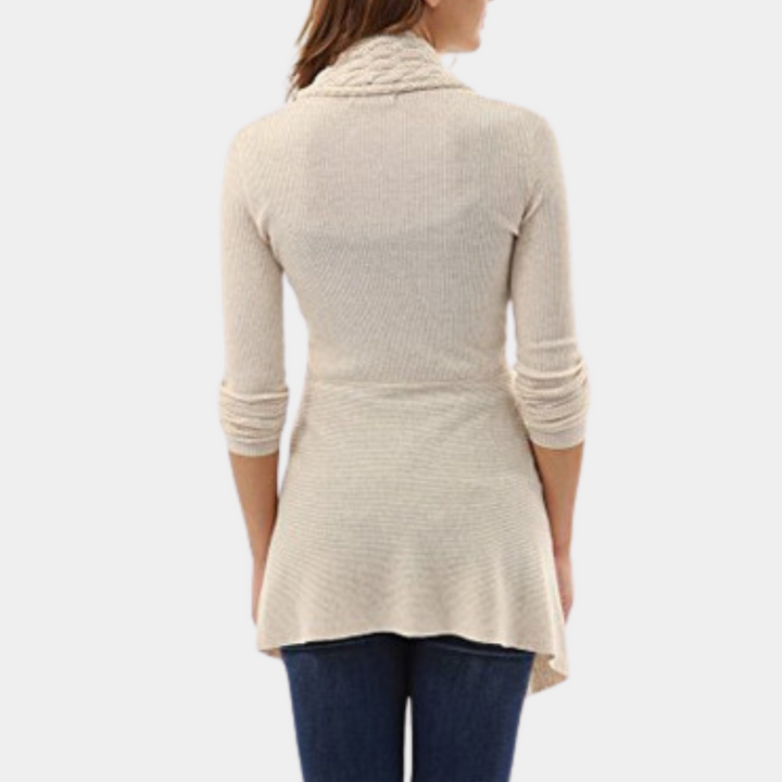Dames lang vest met kabelpatroon en ruches