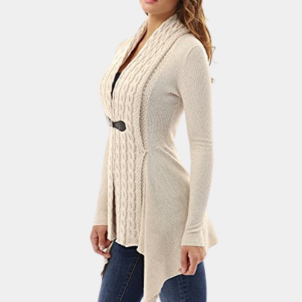 Dames lang vest met kabelpatroon en ruches