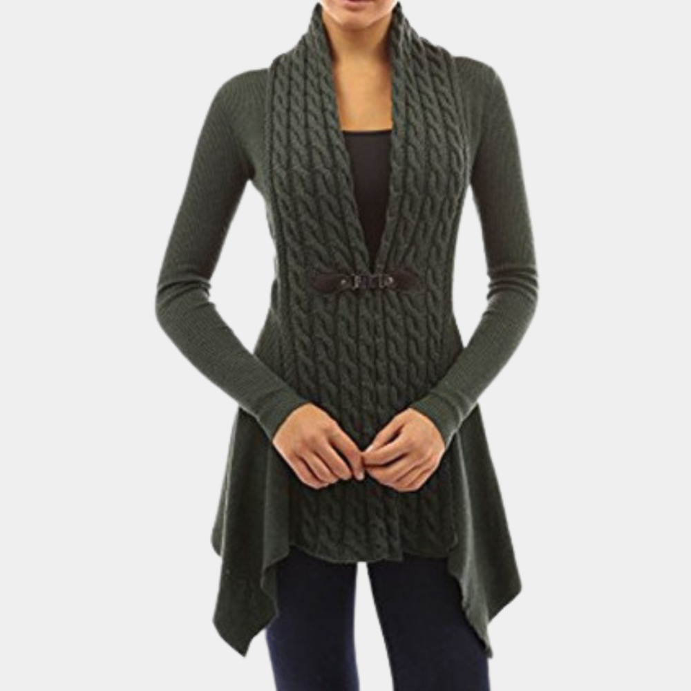 Dames lang vest met kabelpatroon en ruches