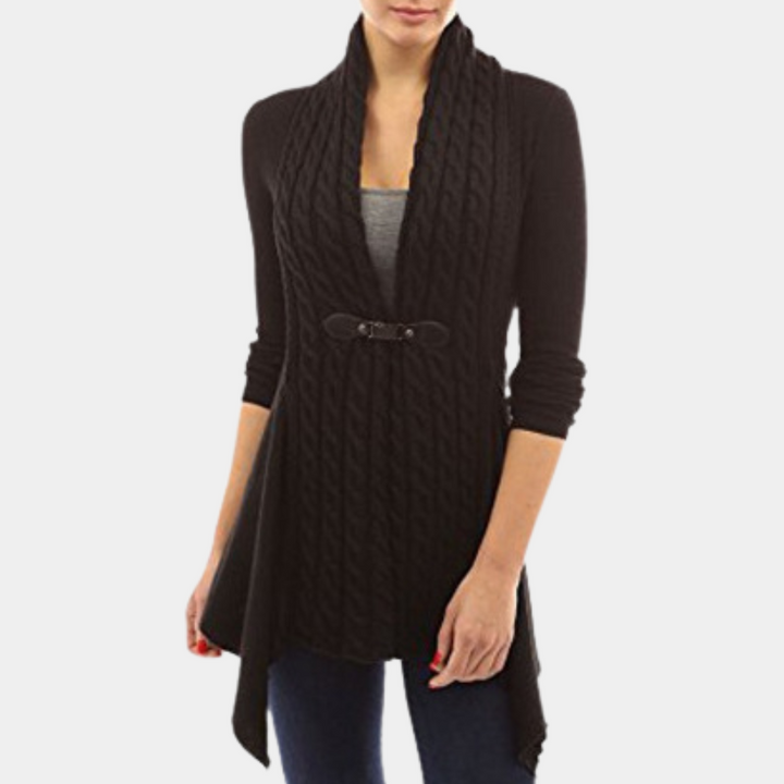 Dames lang vest met kabelpatroon en ruches