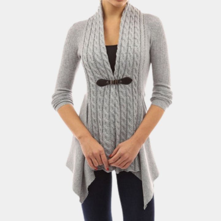 Dames lang vest met kabelpatroon en ruches