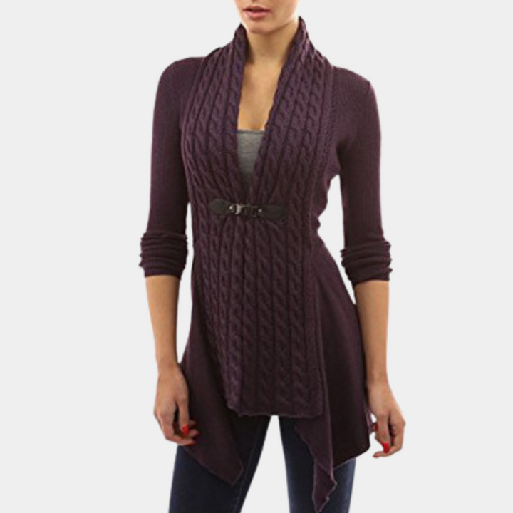 Dames lang vest met kabelpatroon en ruches