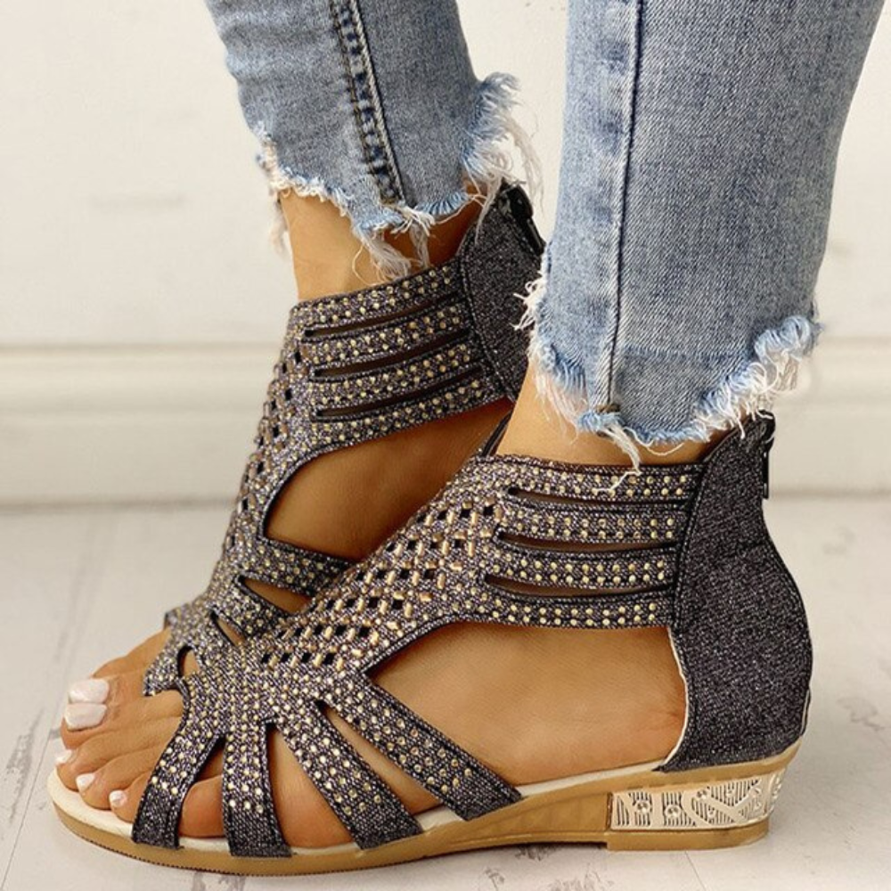 Dames sandalen met glitterdetails en uitsnijdingen